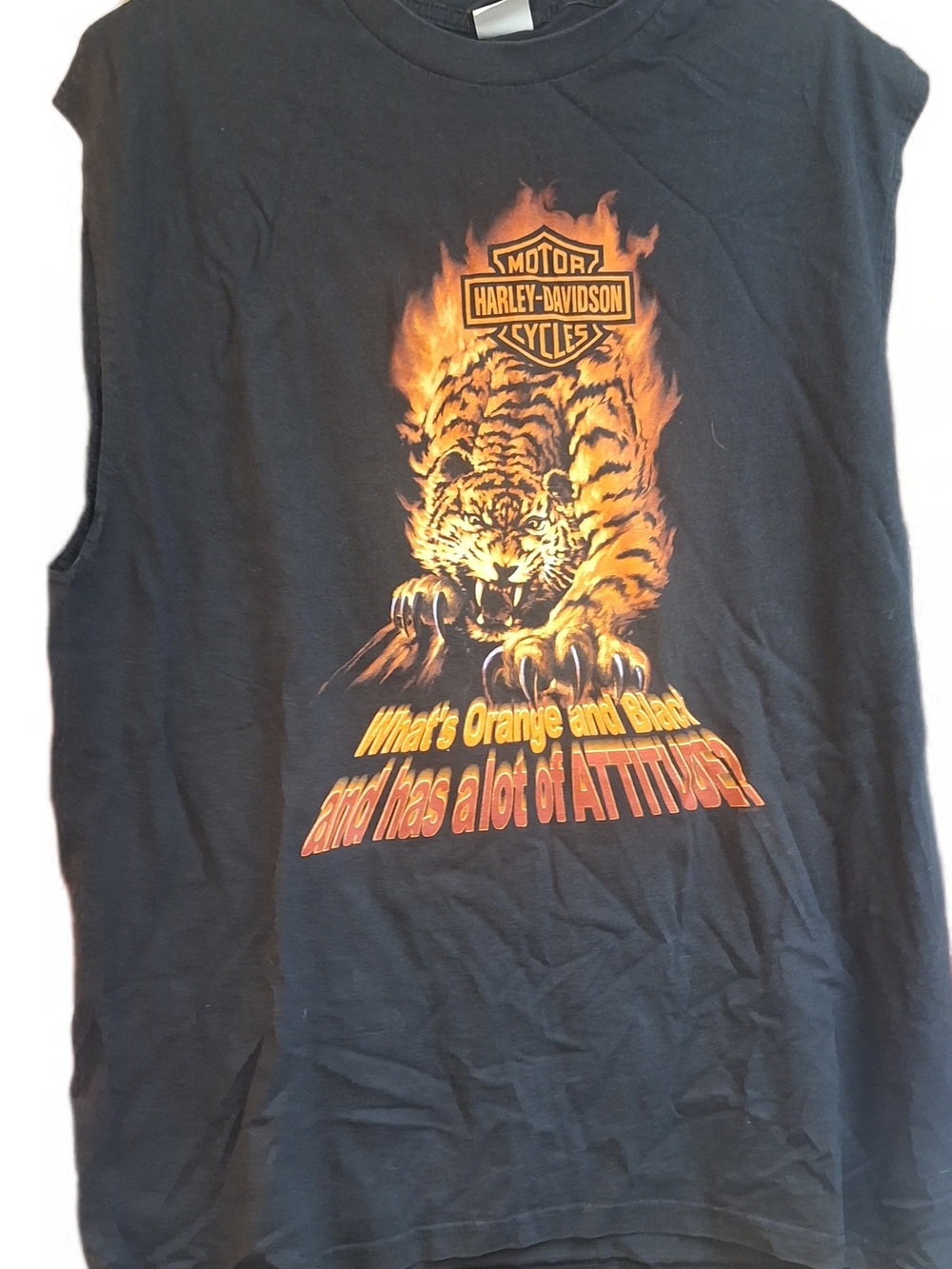 Y2k Harley-Davidson Black Tank with Orange Flame Tiger Graphic Size XL